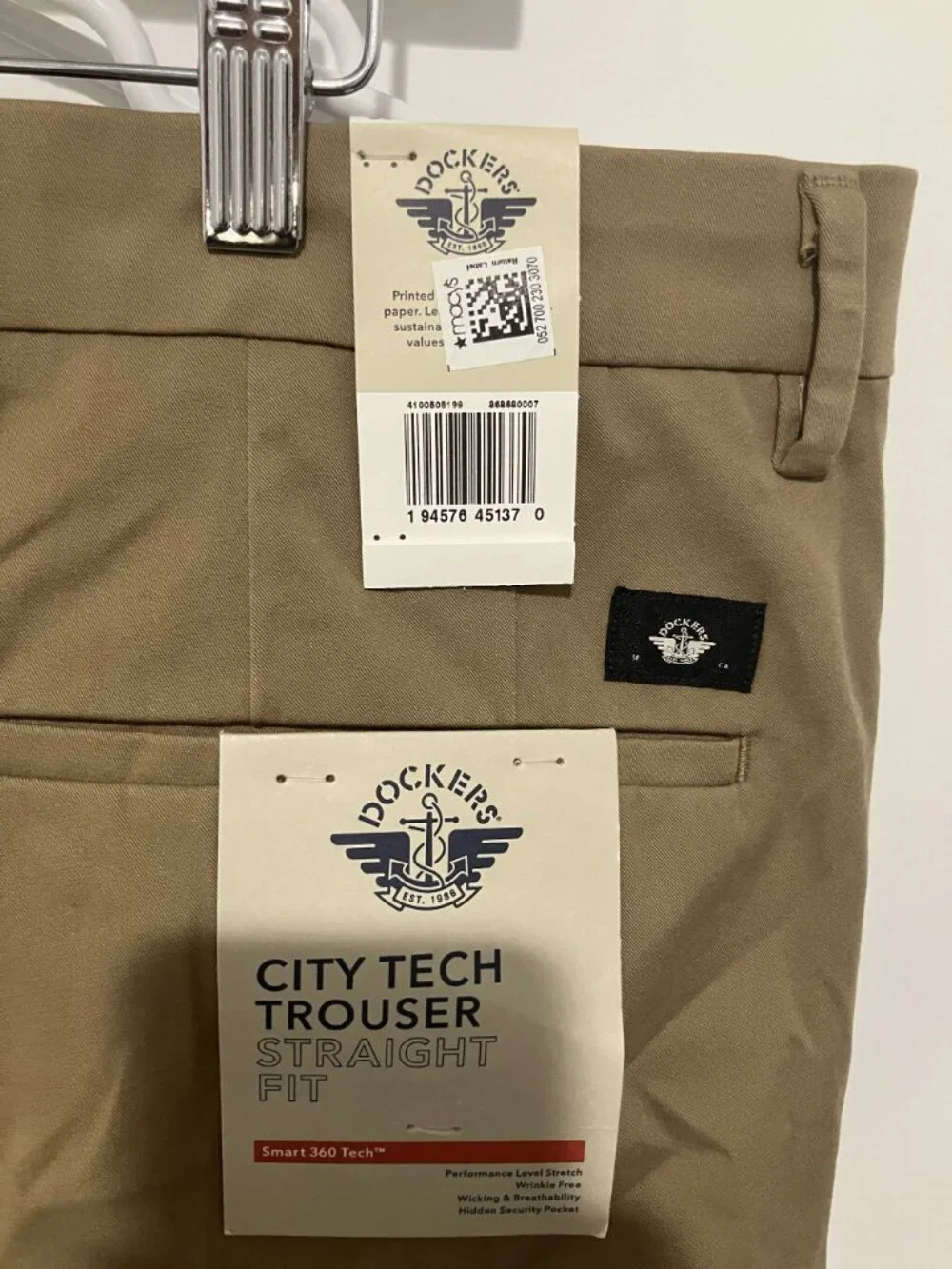 Dockers Men's Straight Fit City Tech Pants, Khaki, Size 38x29, New With Tags